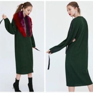 Zara Midi Dress with Black Ribbon Accents